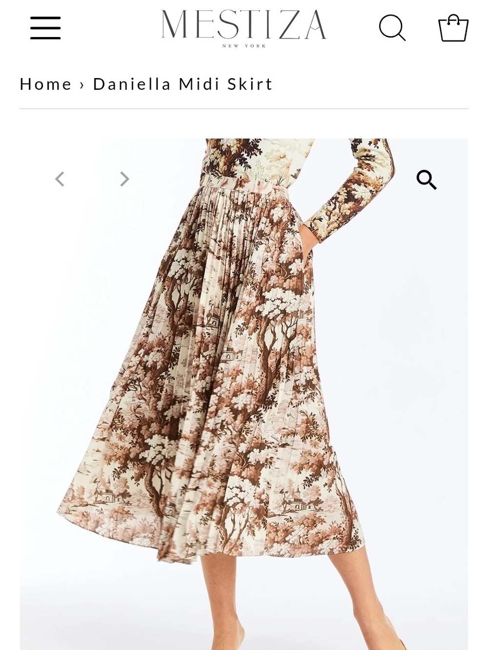 Mestiza Daniella Floral Midi Skirt in Brown Cream - Picture 5 of 10